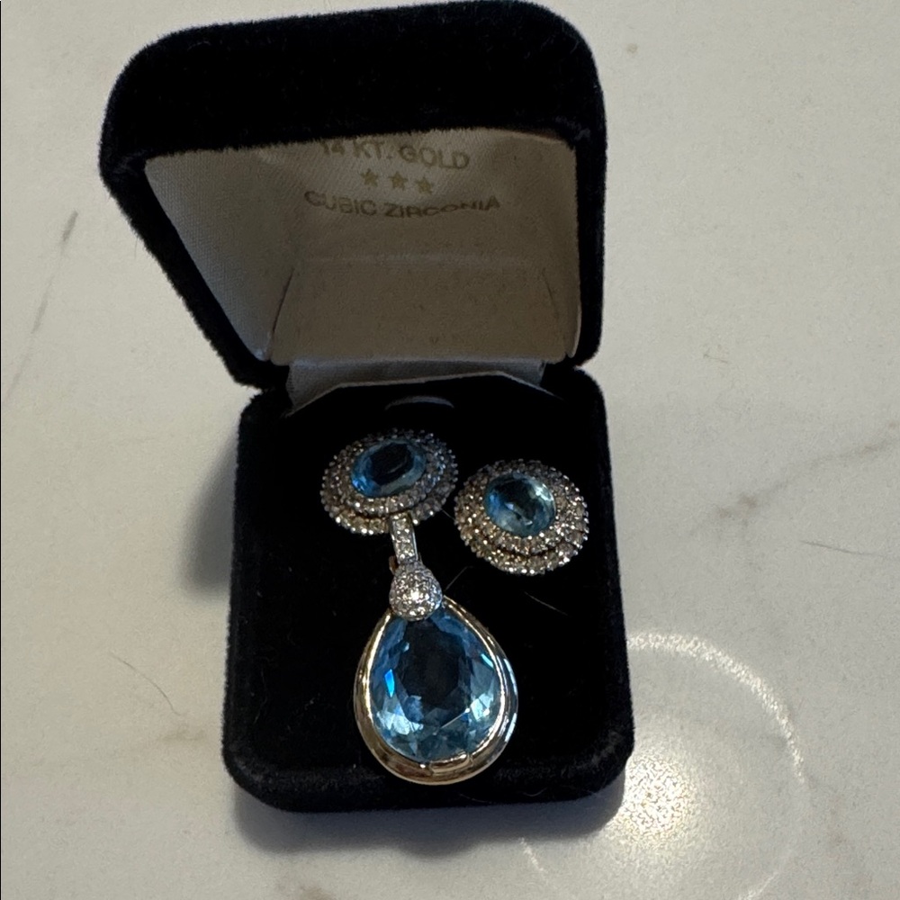 Elegant Blue and Silver Pendant and Drop Earrings